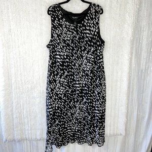 Maggie Barnes Sleeveless Shift Dress Size 30W Black Teardrop Polka Dot Lined